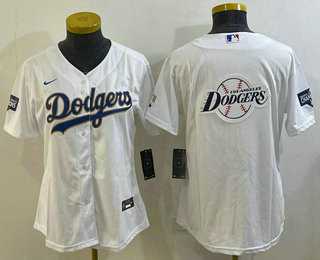Womens Los Angeles Dodgers Big Logo White Gold Championship Stitched MLB Cool Base Nike Jersey